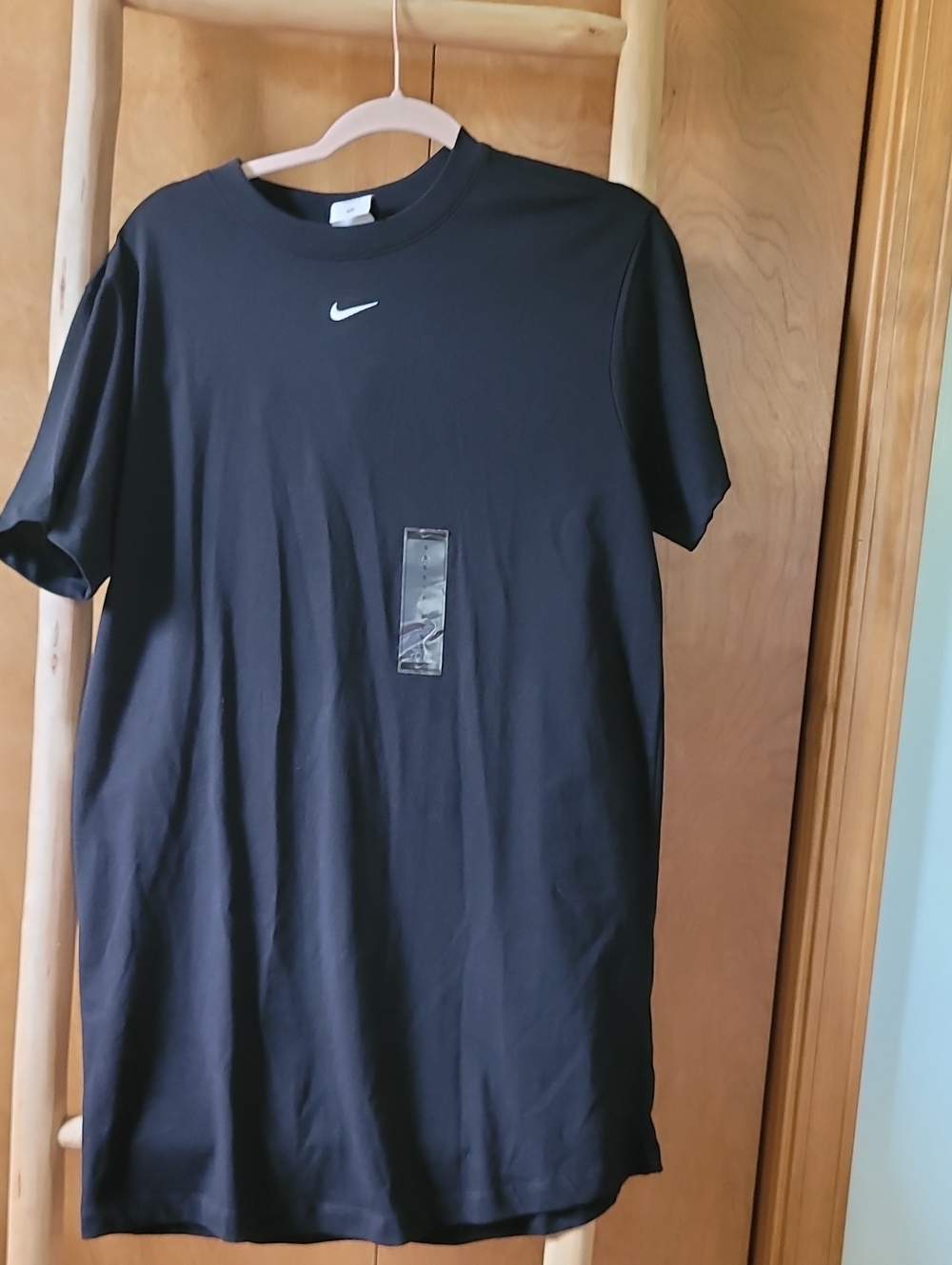 Nike Black Crew T-Shirt Dress with White Swoosh